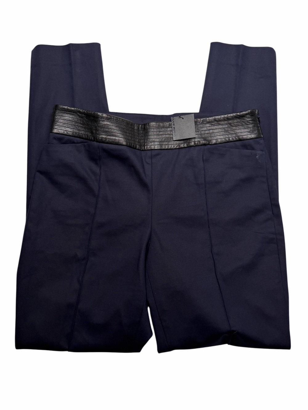 CLUB MONACO Matalin Pant Slim Fit Womens Size 8 Deep Navy Leather Waistband NEW